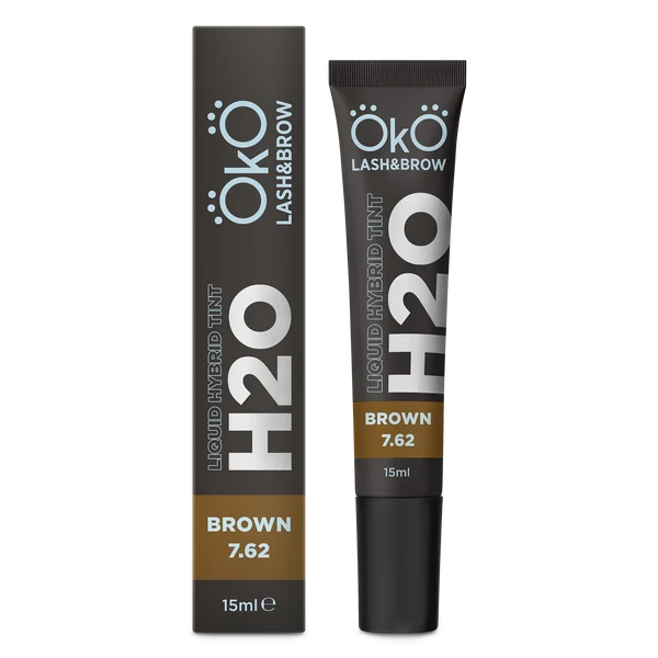 Tinta híbrida líquida para sobrancelhas e pestanas OKO Lash&Brow H2O, Castanho 7.62, 15 ml